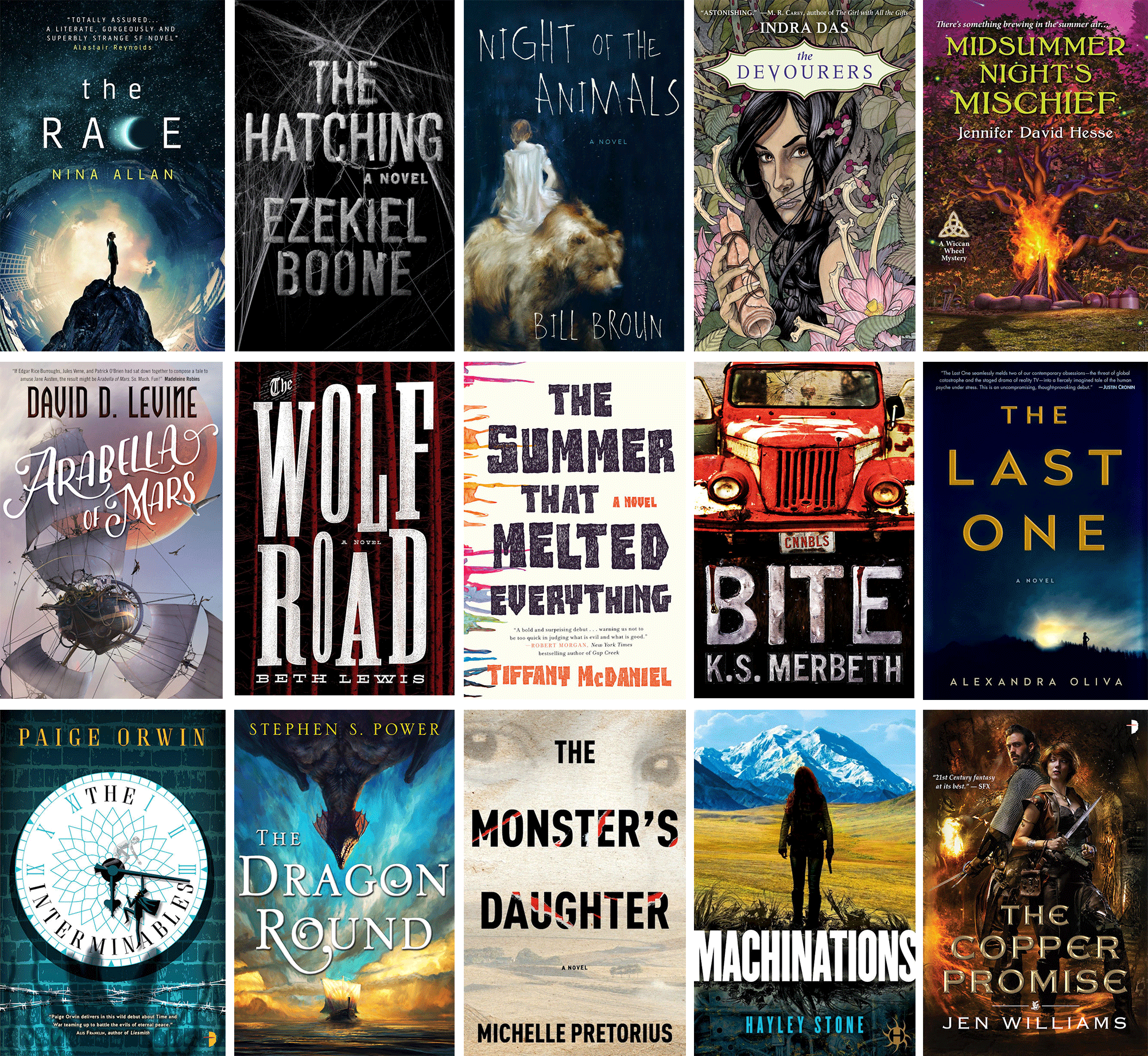 Debut authors for July 2016. (I borrowed the images from the Qwillery site, where they also have a monthly Cover Wars post, where you can vote for your favourite cover.) If I had to guess just by the covers, I'd say a bit of horror, and not too much science fiction.