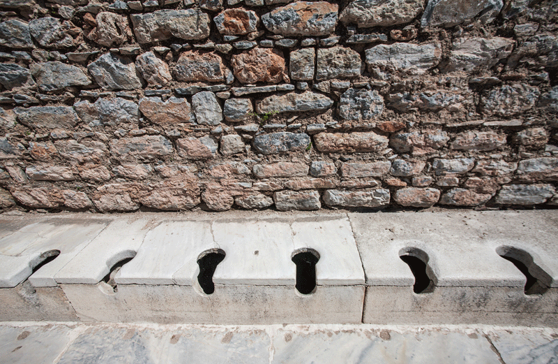 Roman public toilets, which apparently were a common place to do business and catch up. 
