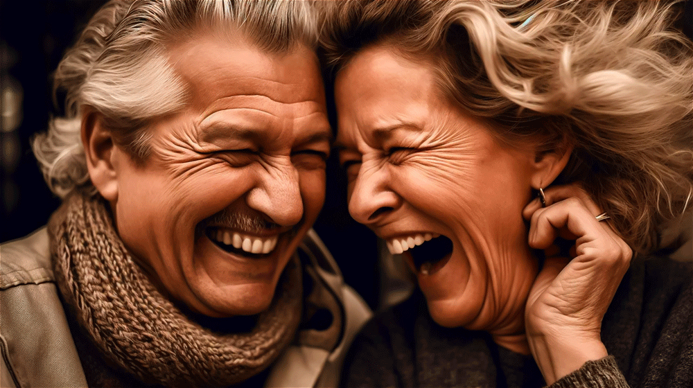 Two people giggling (or chortling)